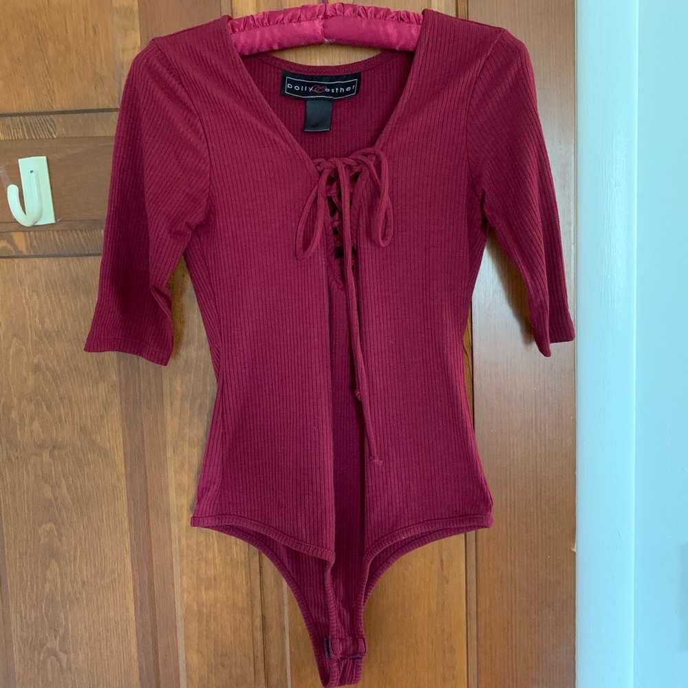 Maroon Ribbed Short-Sleeve Bodysuit